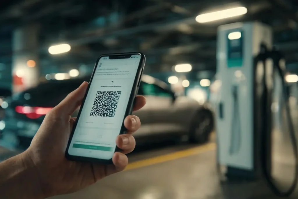 Código QR en una estación de carga para vehículos eléctricos JAC