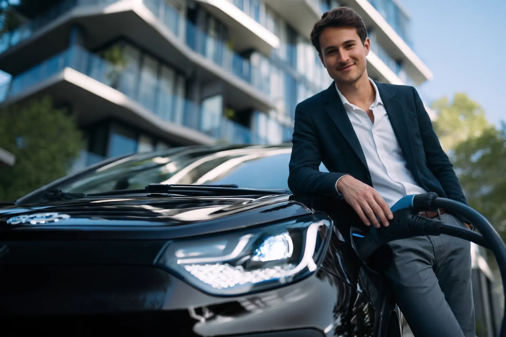 Persona cargando un vehículo eléctrico JAC